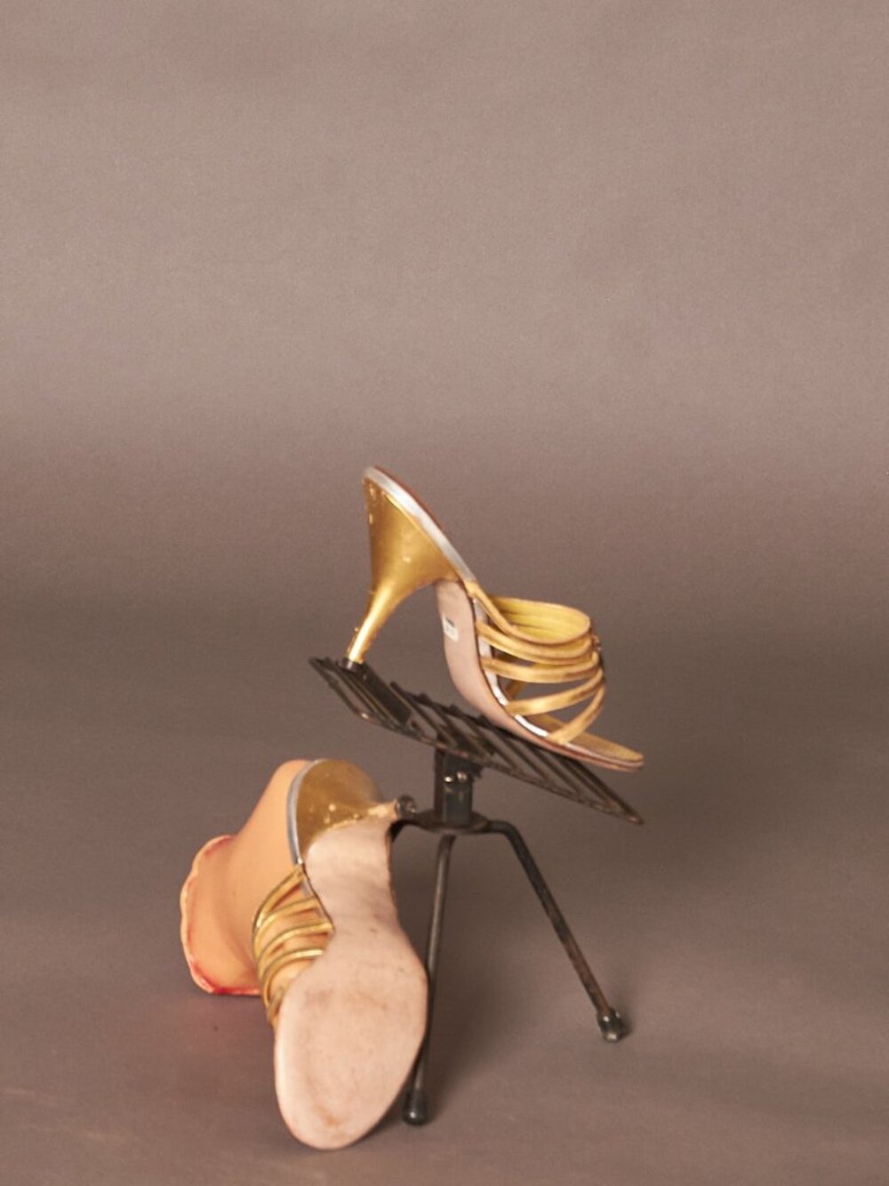 1950s Shiny Gold and Jeweled Strapy Heels Petite Shoes